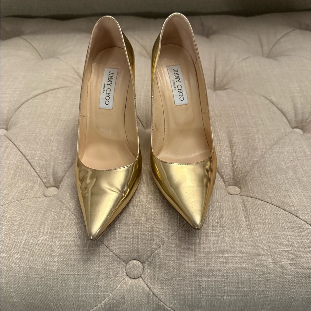Jimmy Choo Metallic Gold Pointed Heels